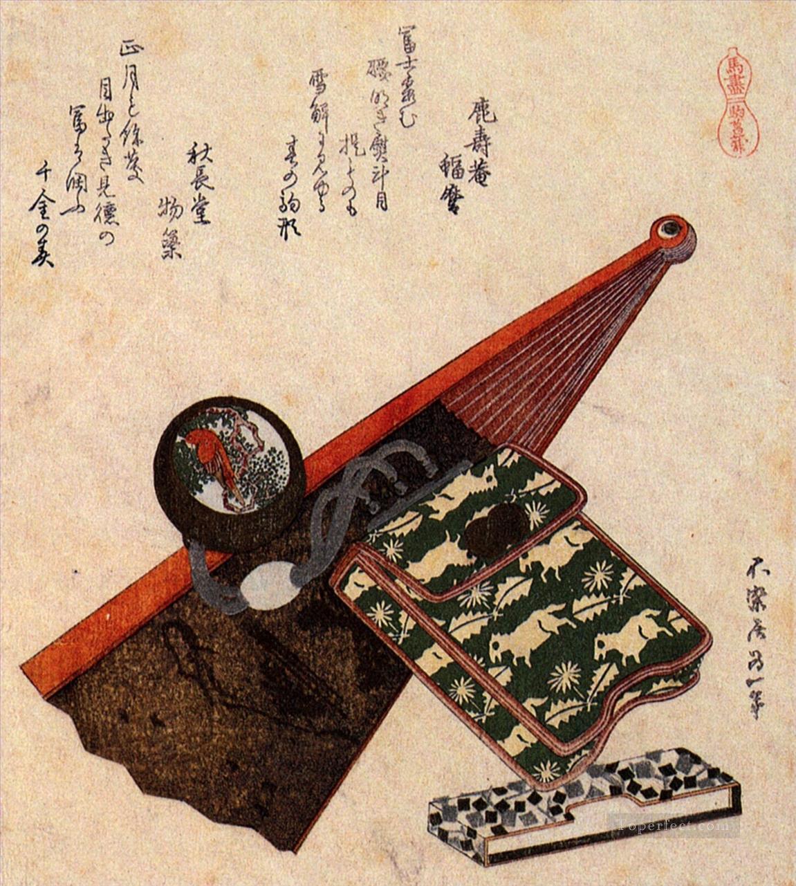 a leather pouch with kagami Katsushika Hokusai Ukiyoe Oil Paintings
